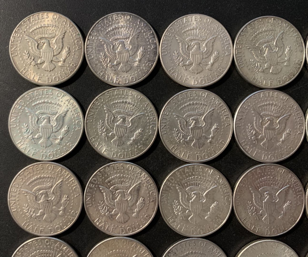 紫瑗钱币—微拍第78期  美国 1964年 肯尼迪 50分 银币 高银  20枚一组 共250克 0.9银