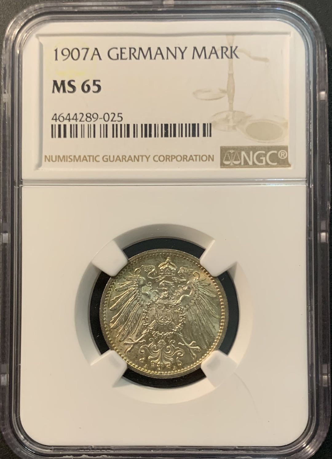 紫瑗钱币—微拍第78期  德国 1907年 A厂 1马克 银币  NGC MS65