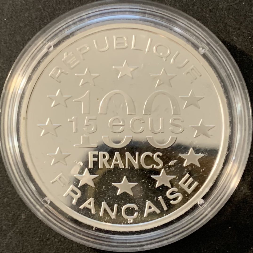 紫瑗钱币—微拍第78期  法国 1993年 勃兰登堡门 100法郎15埃局 22.2克 0.9银 精制 原盒证书