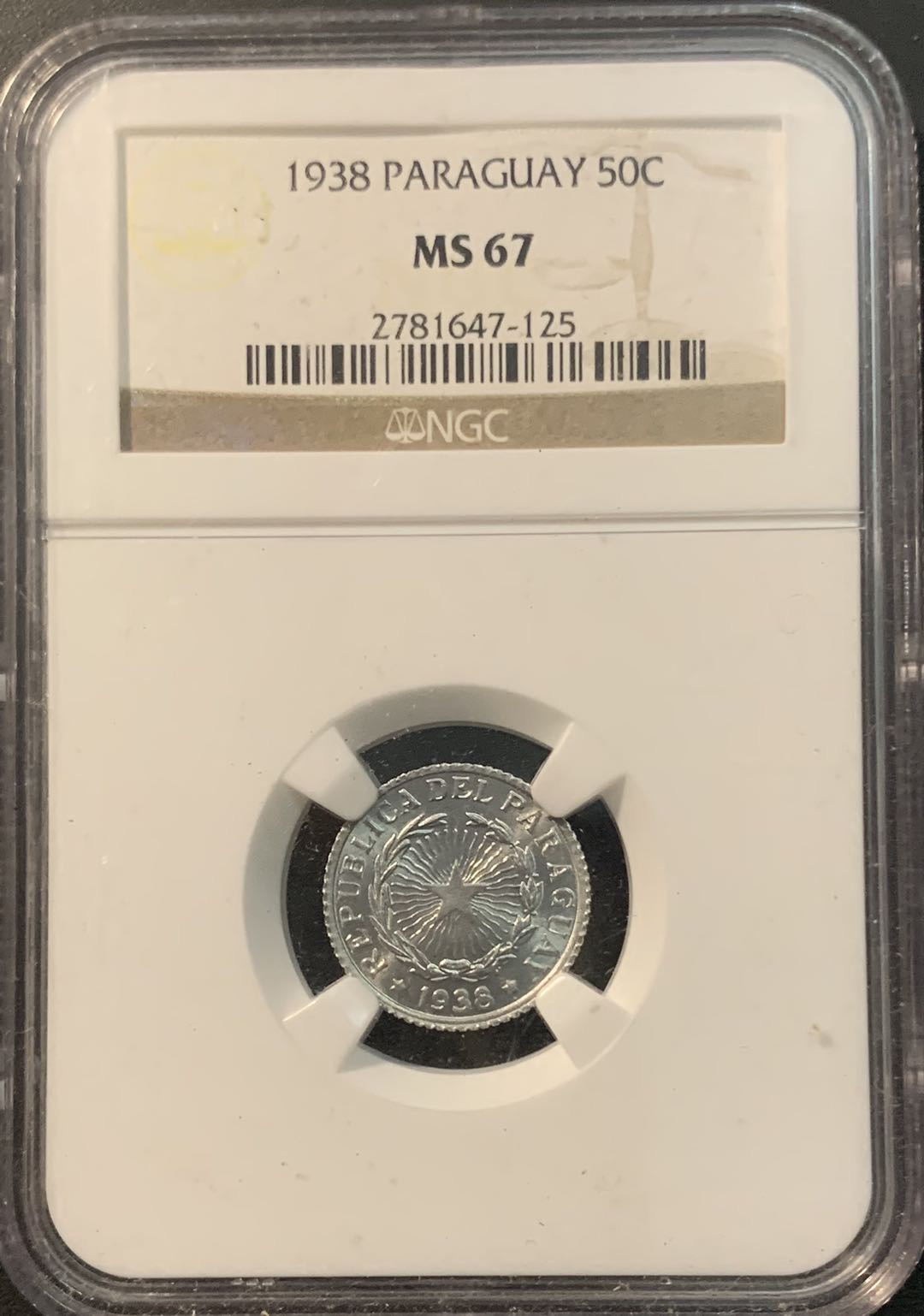 紫瑗钱币—微拍第78期  巴拉圭 1938年 50分 NGC MS67