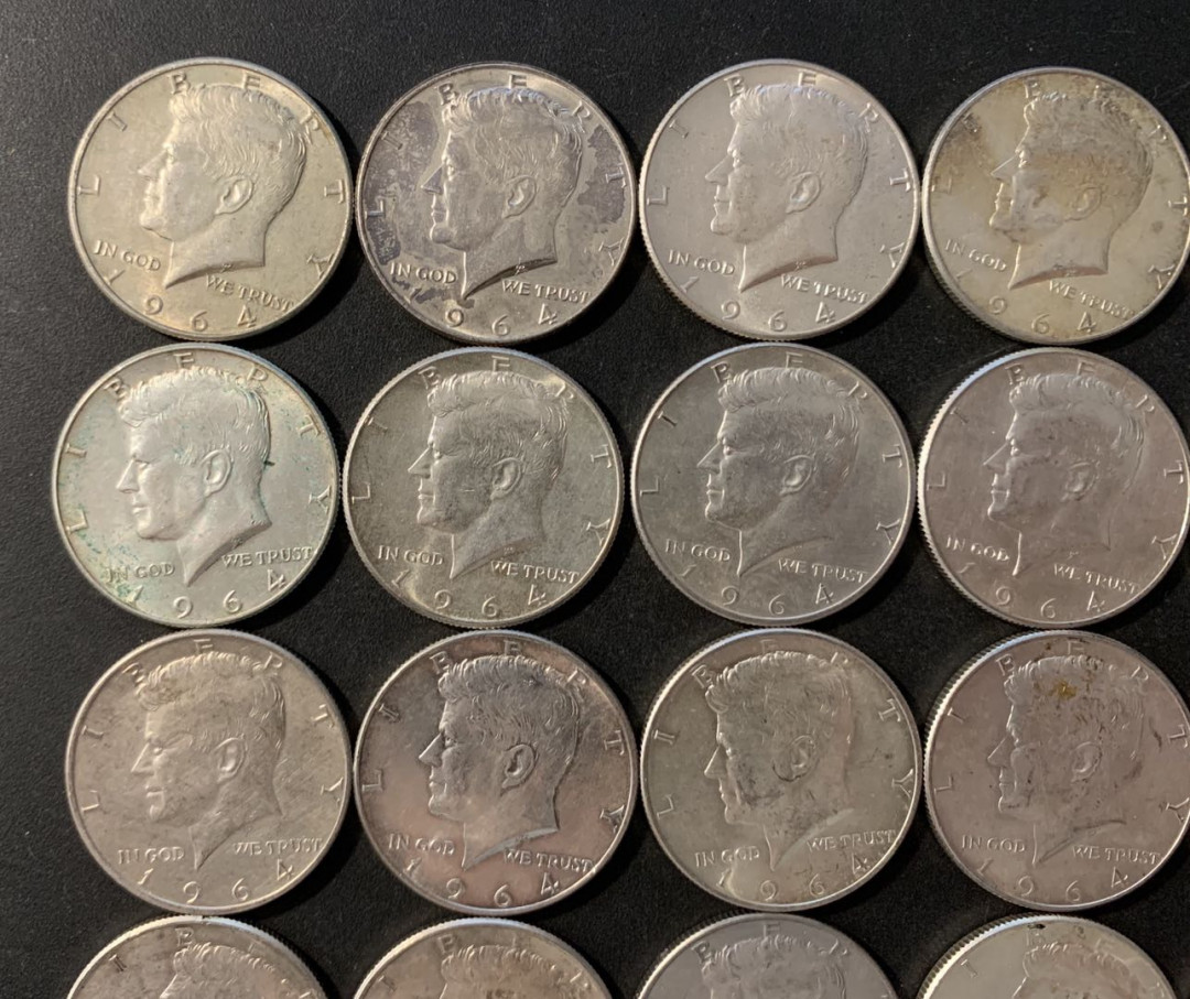 紫瑗钱币—微拍第78期  美国 1964年 肯尼迪 50分 银币 高银  20枚一组 共250克 0.9银