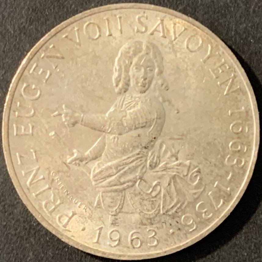 紫瑗钱币—微拍第78期  奥地利 1963年 欧根亲王诞辰300周年 25先令 13克 0.8银 UNC