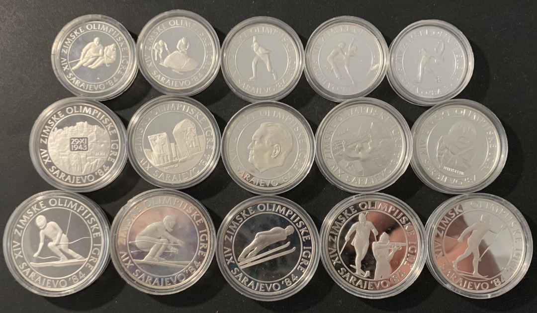 紫瑗钱币—微拍第78期  南斯拉夫 1984 萨拉热窝冬奥会 15枚 大全套 共265克 0.925银 精制
