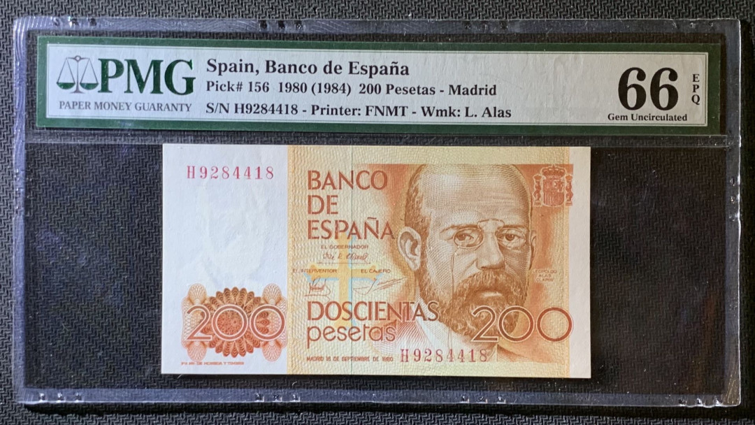 紫瑗钱币—微拍第79期—纸币场 西班牙 1980（1984）年  200比塞塔 PMG 66 EPQ (P-156)