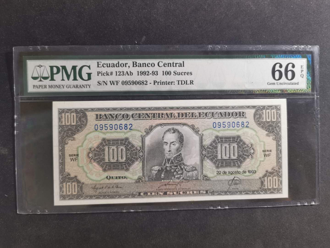 【鲸贝乐淘】千字文·第“笃初诚美，慎终宜令”号拍卖 【厄瓜多尔🇪🇨 】1992-93年100元，PMG66E 