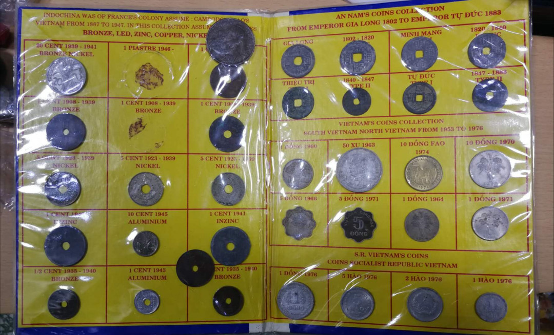北京马甸外币专卖第十二期拍卖，非贵金属硬币专场。陆续上新，欢迎关注 早期印度支那越南钱币册，品相如图