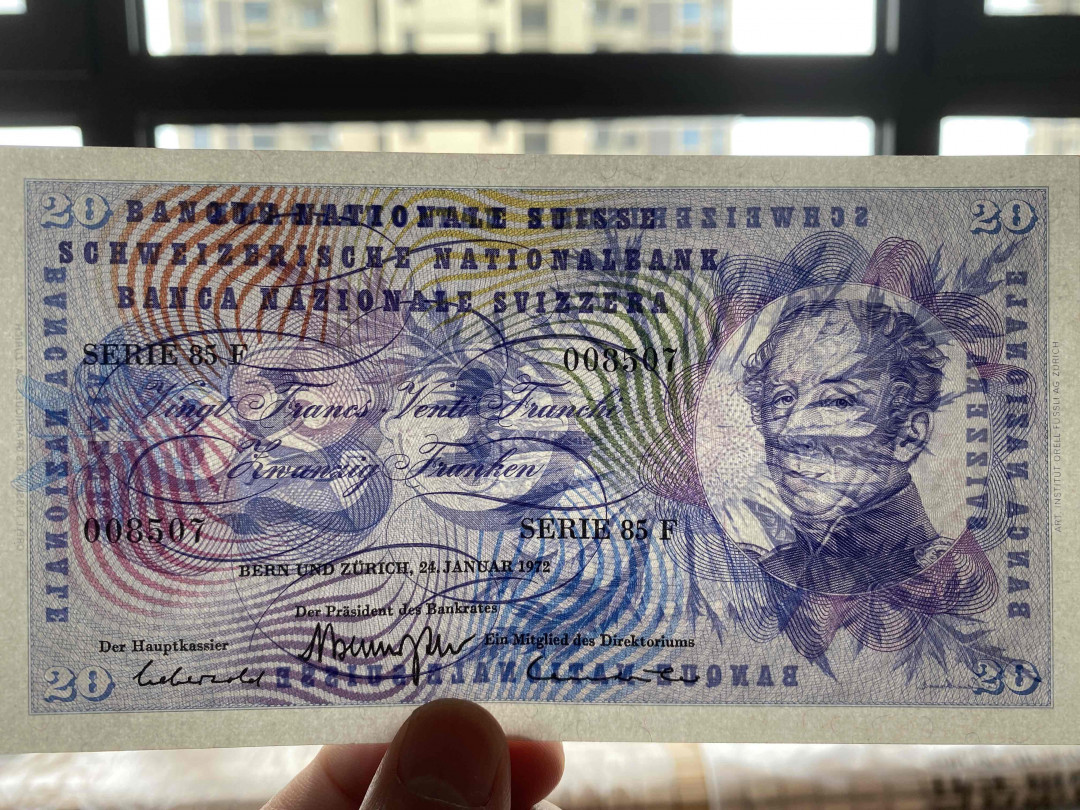 【收藏联盟】第149期拍卖——法兰西宠儿（共60拍） 瑞士 1972年20法郎 UNC- 品相如图