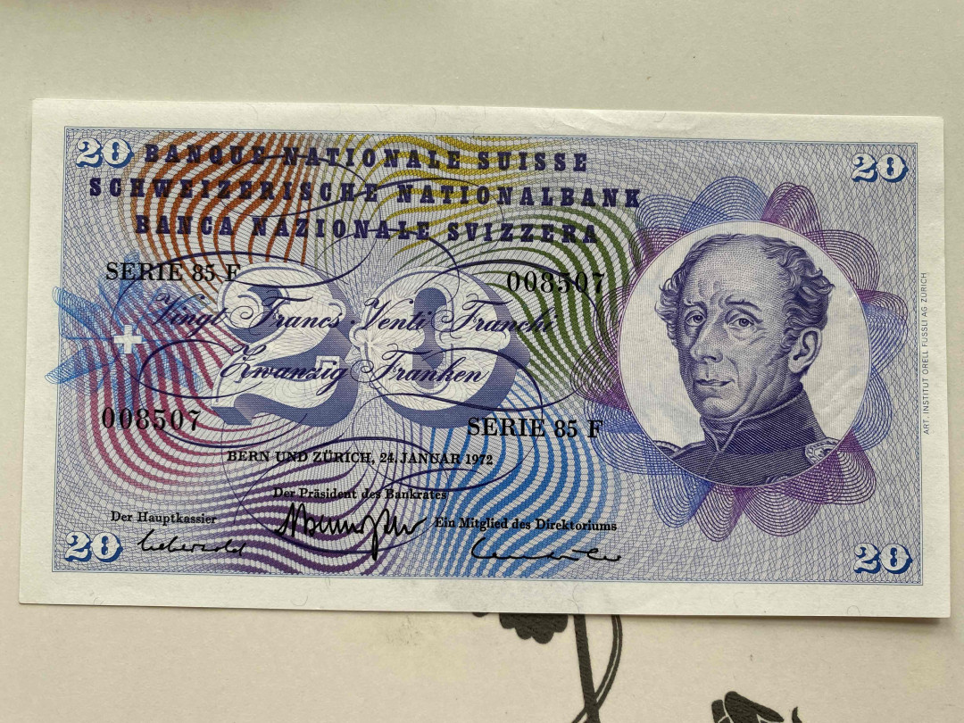 【收藏联盟】第149期拍卖——法兰西宠儿（共60拍） 瑞士 1972年20法郎 UNC- 品相如图