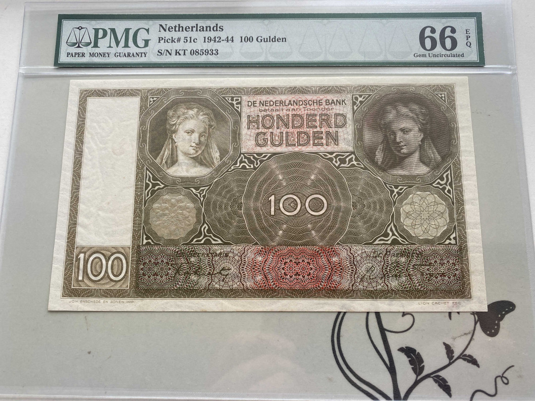 【收藏联盟】第149期拍卖——法兰西宠儿（共60拍） 荷兰 1942-44年100盾 经典“鬼女” PMG66EPQ