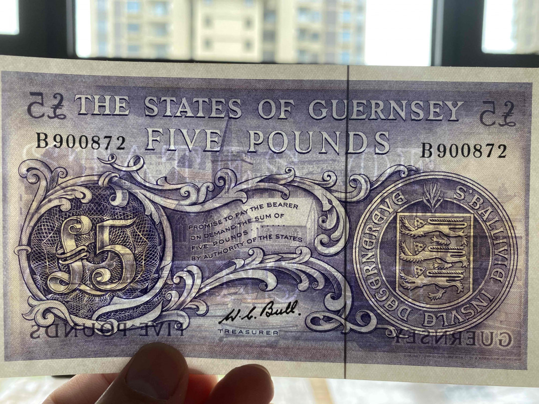 【收藏联盟】第149期拍卖——法兰西宠儿（共60拍） 根西 彩背 1969-75年 5镑 p46c  UNC 