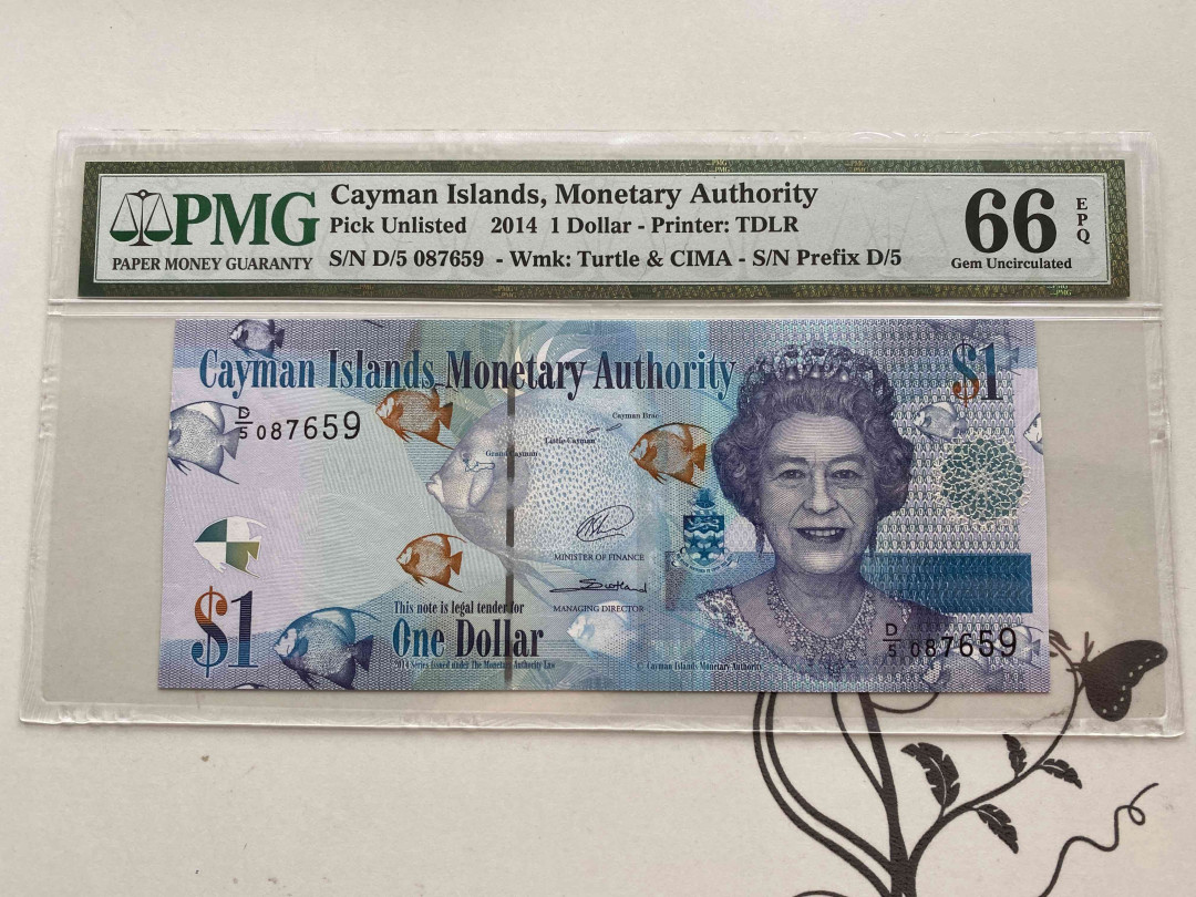 【收藏联盟】第149期拍卖——法兰西宠儿（共60拍） 开曼 2014年1元 PMG66EPQ 