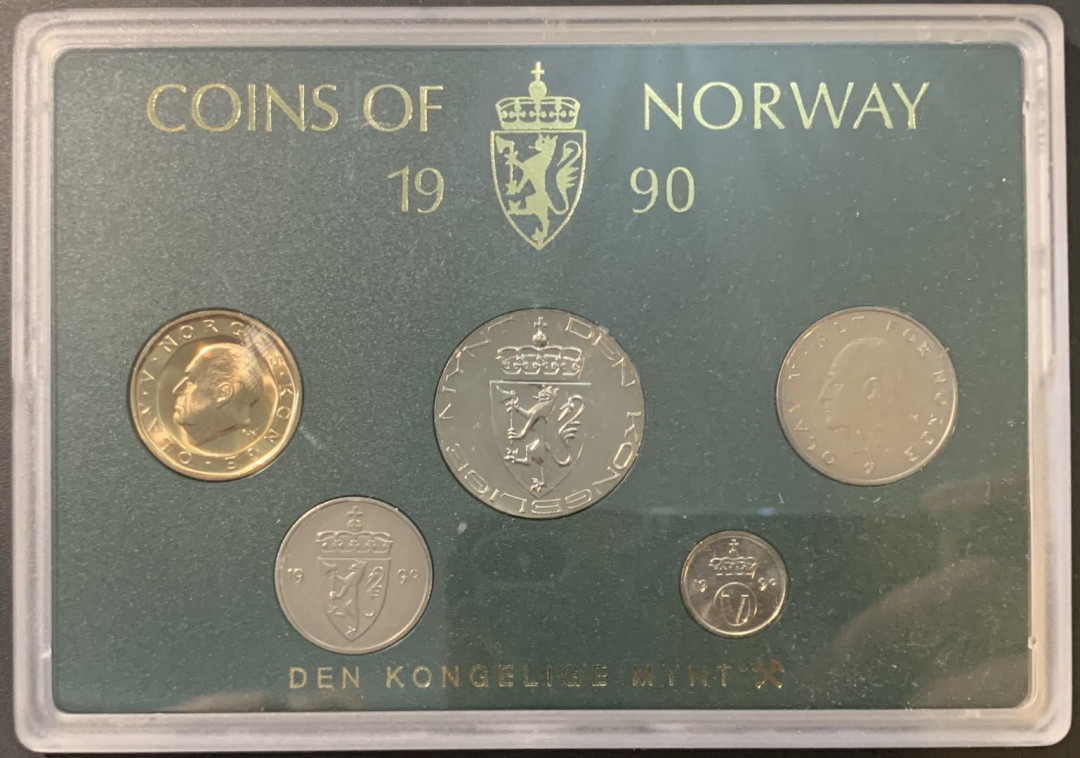 紫瑗钱币—微拍第80期  挪威 1990年 10欧尔—10克朗 5枚套 原厂盒 带纪念币