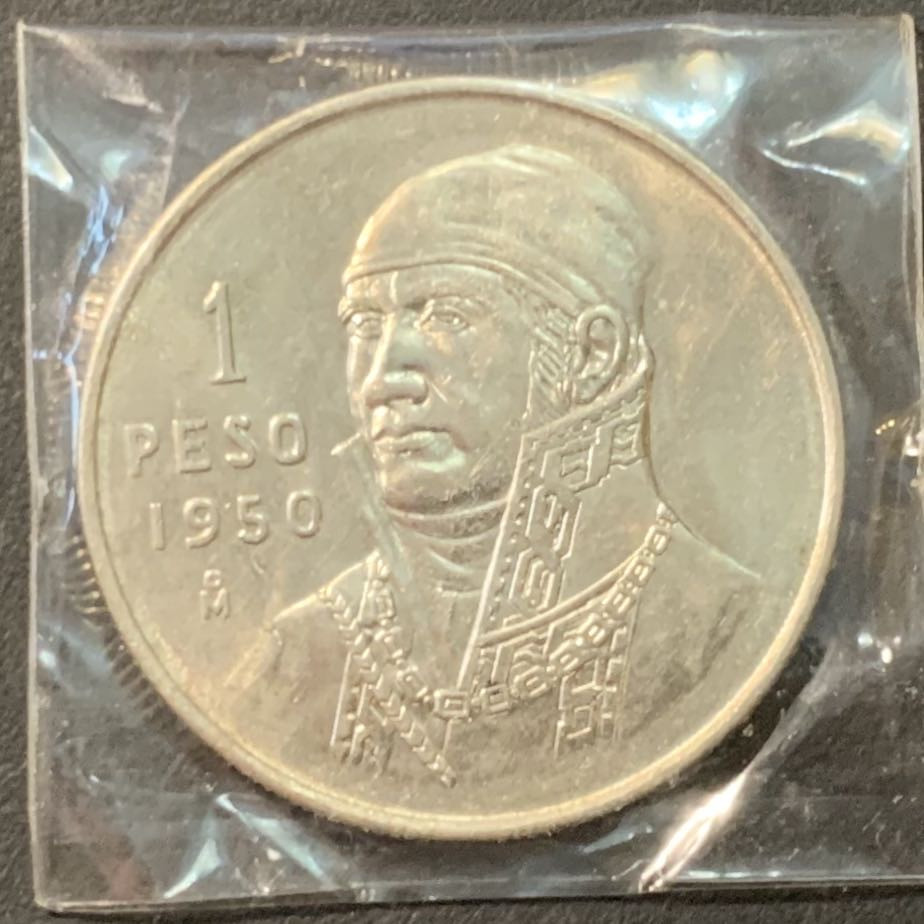 紫瑗钱币—微拍第80期  墨西哥 1950年 人物 1比索  13.3克 0.3银 BU