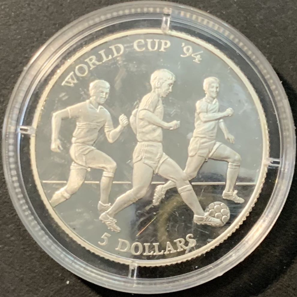 紫瑗钱币—微拍第80期  库克群岛 1991年 94美国世界杯 5元 10克 0.5银 精制
