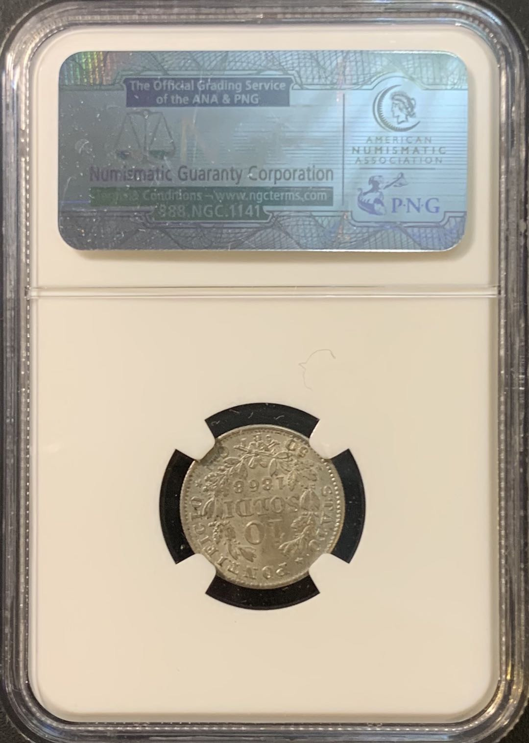 紫瑗钱币—微拍第80期  意大利 教皇国 1868年 10S 银币 NGC MS62
