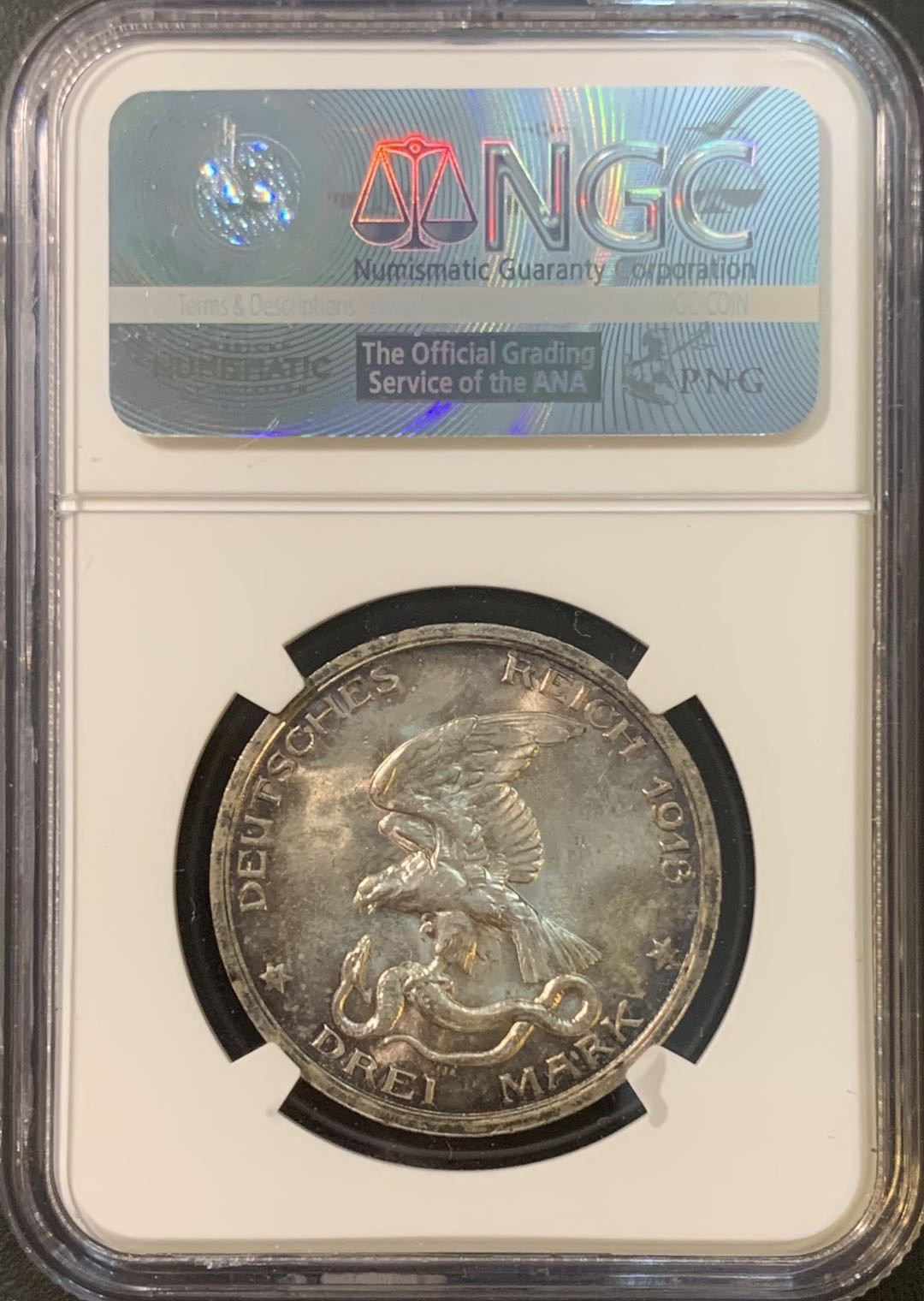 紫瑗钱币—微拍第80期  德国 普鲁士 1913年 普法战争 3马克 NGC MS65
