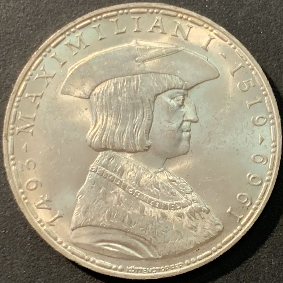 紫瑗钱币—微拍第80期  奥地利 1969年 马克西米安诞辰450周年 50先令 20克 0.9银 UNC