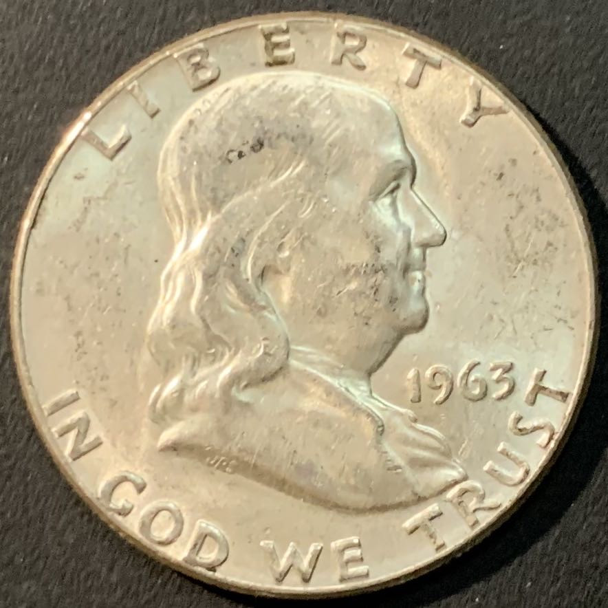 紫瑗钱币—微拍第80期  美国 1963年 富兰克林 50美分 半美元 12.5克 0.9银 UNC