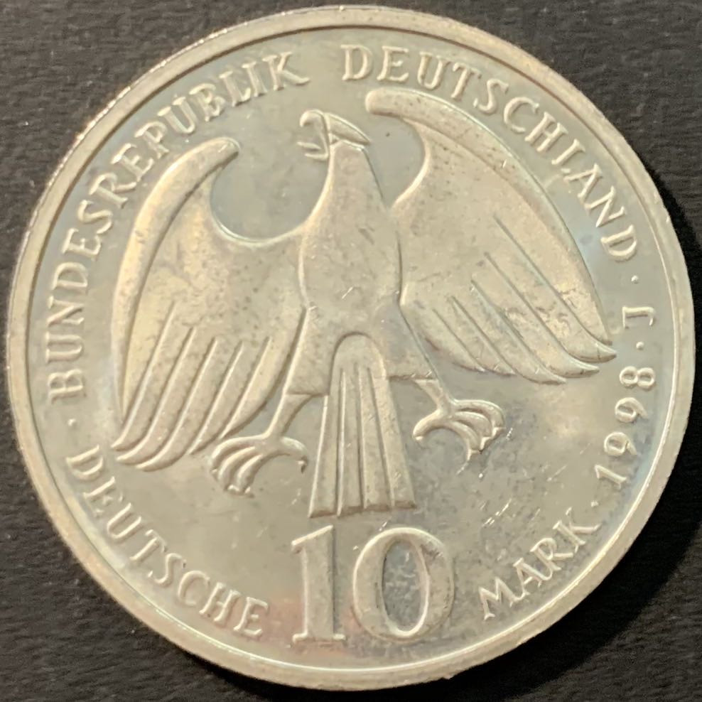 紫瑗钱币—微拍第80期  德国 1998年 J厂 威斯特法伦350周年 10马克 15.5克 0.925银 UNC 