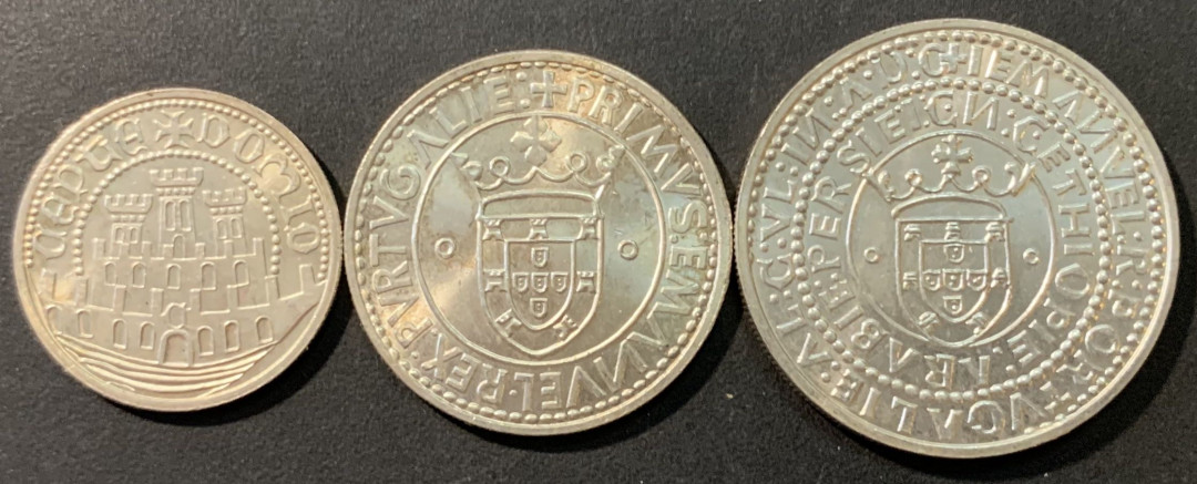 紫瑗钱币—微拍第80期  葡萄牙 1983年 17届欧洲博览会 500 750 1000埃斯库多 三枚 共40.5克 0.835银 BU