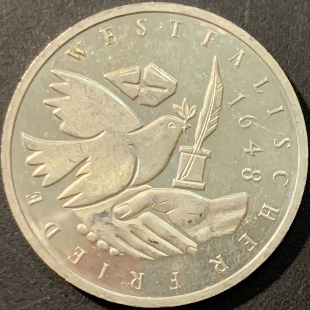 紫瑗钱币—微拍第80期  德国 1998年 J厂 威斯特法伦350周年 10马克 15.5克 0.925银 UNC 