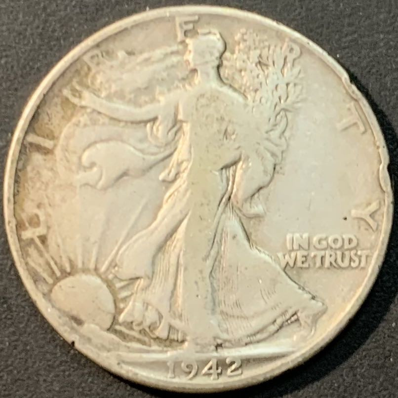 紫瑗钱币—微拍第80期  美国 1942年 行走女神 50美分 12.5克 0.9银