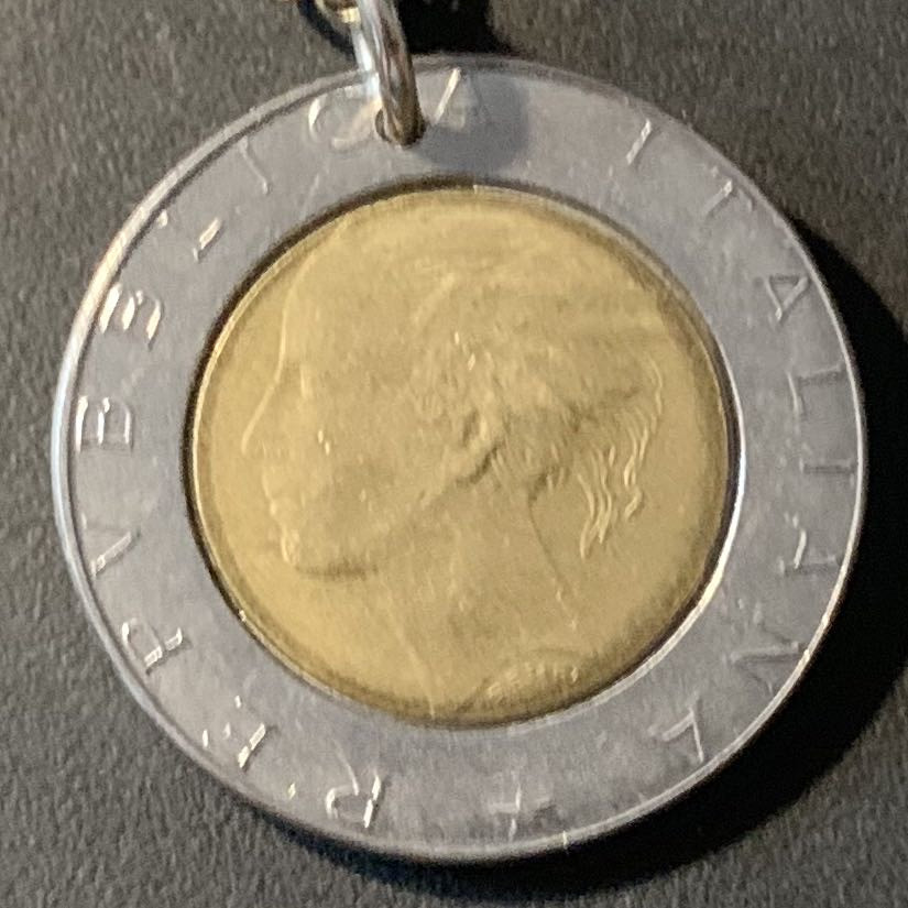 紫瑗钱币—微拍第80期  意大利 500里拉 钱币项链 925银链子 共12.5克