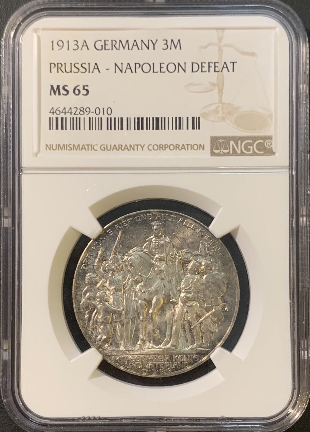 紫瑗钱币—微拍第80期  德国 普鲁士 1913年 普法战争 3马克 NGC MS65