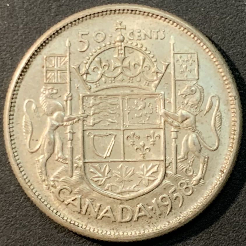 紫瑗钱币—微拍第80期  加拿大 1958年 伊丽莎白二世 50分 11.67克 0.8银