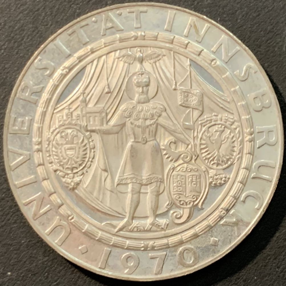 紫瑗钱币—微拍第80期  奥地利 1970年 因斯布鲁克大学300周年 50先令 20克  0.9银 精制