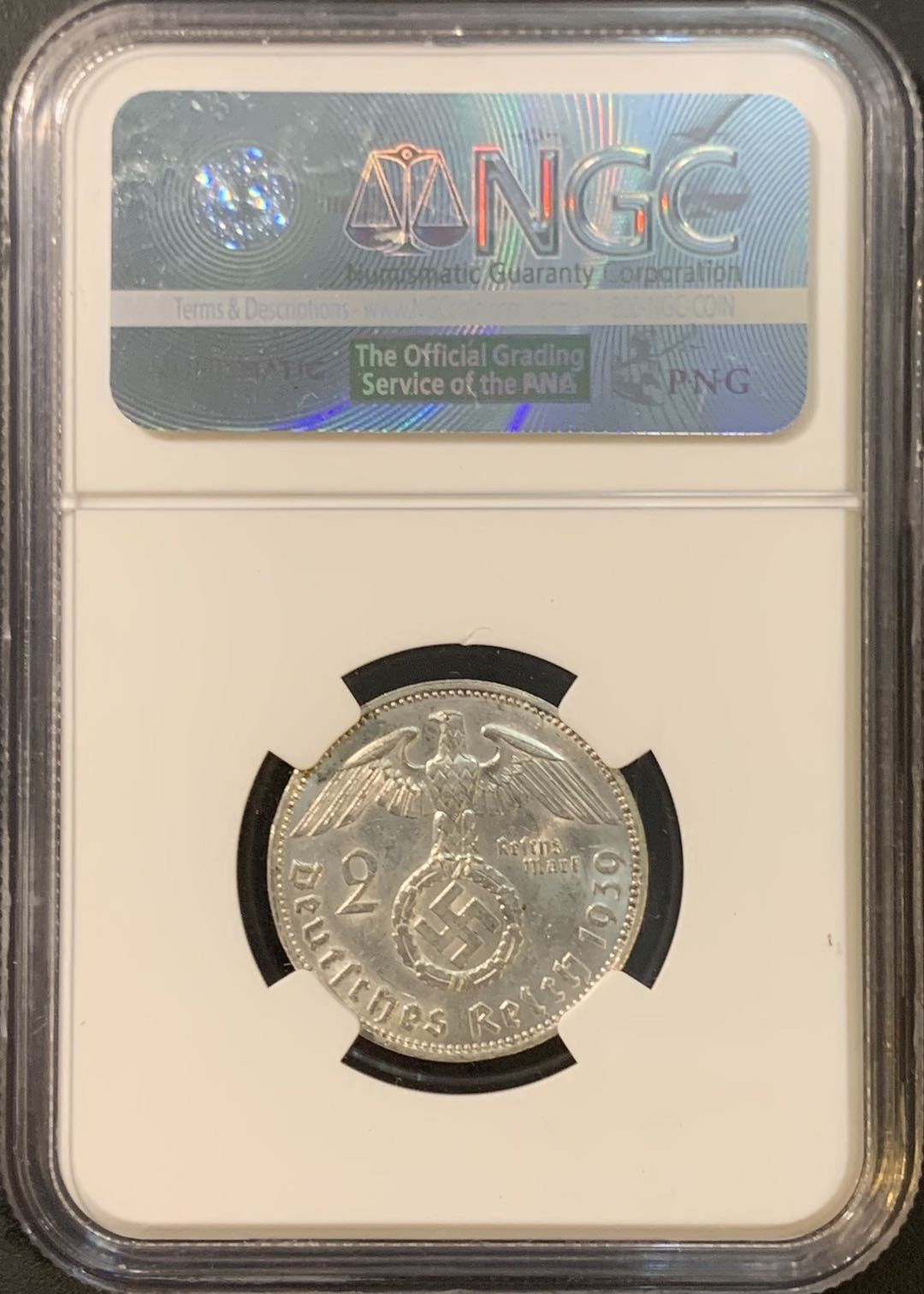 紫瑗钱币—微拍第80期  德国 1939年 A版 兴登堡 2马克 NGC UNC Detail