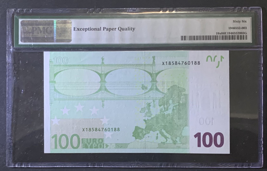 紫瑗钱币—微拍第81期—纸币场 德国 2002年 100欧元 三签 PMG 66 EPQ （18x）