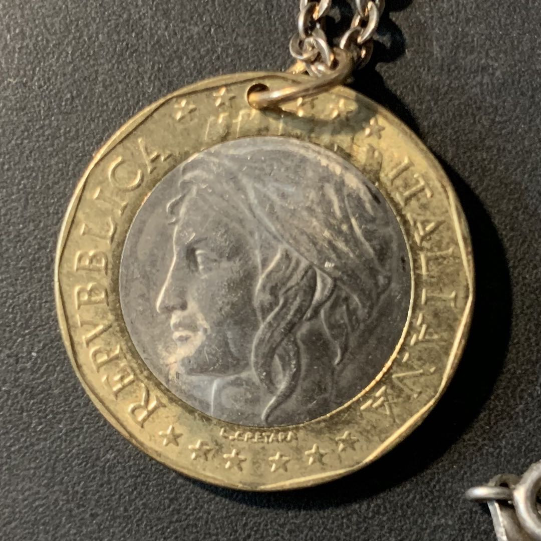 紫瑗钱币—微拍第80期  意大利 1000里拉 钱币项链 925银链子 共14.6克