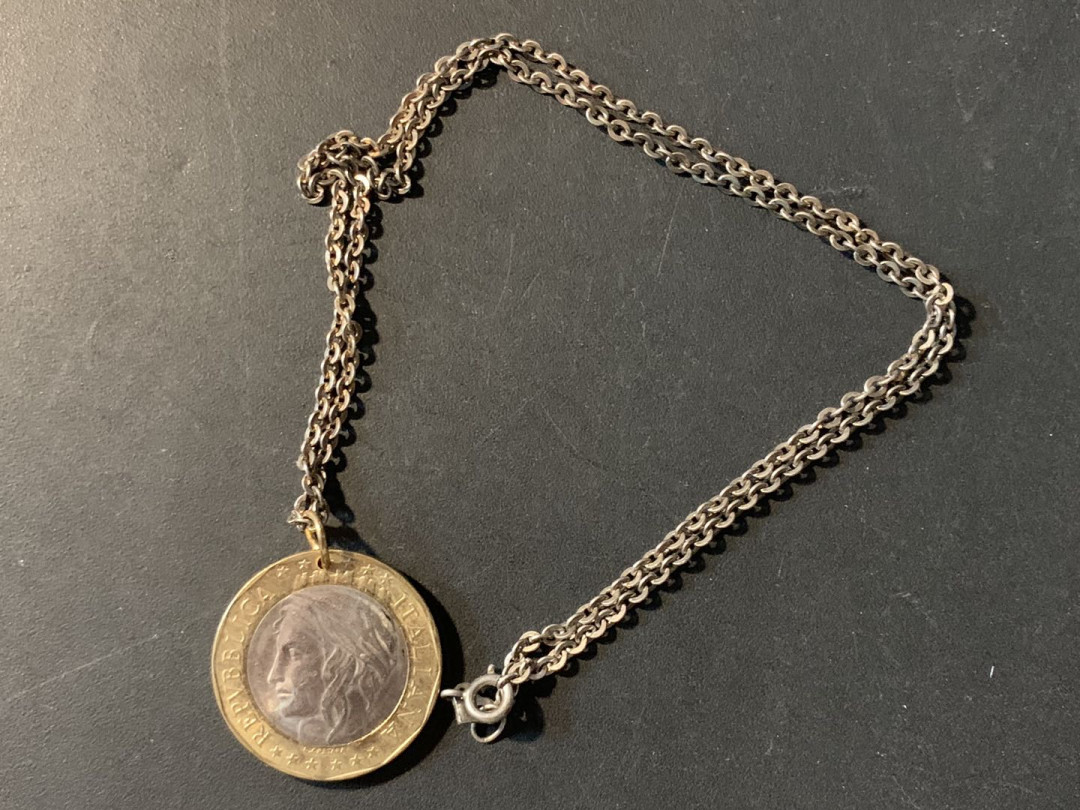 紫瑗钱币—微拍第80期  意大利 1000里拉 钱币项链 925银链子 共14.6克