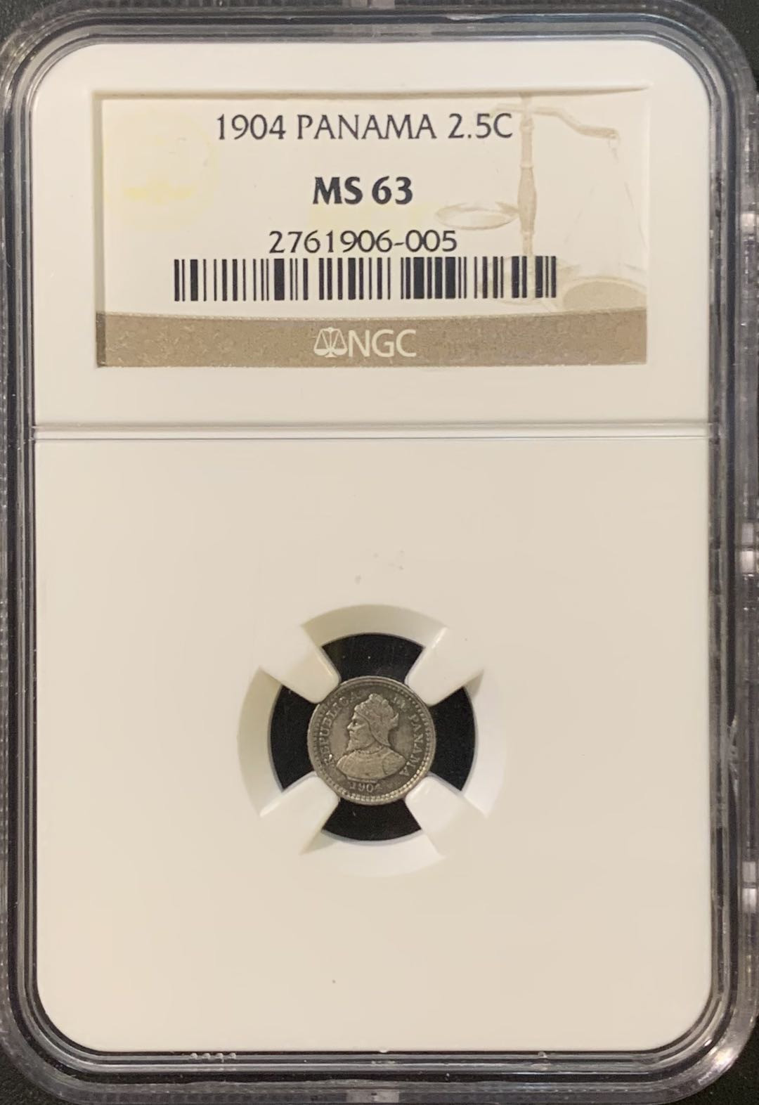 紫瑗钱币—微拍第80期  巴拿马 1904年 2.5分 NGC MS63 袖珍币