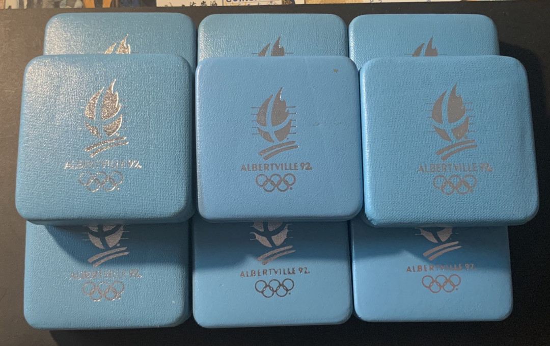 紫瑗钱币—微拍第80期  法国 1992年 阿尔贝维尔冬奥会 9枚全套 共199.8克 0.9银 精制 原盒证书