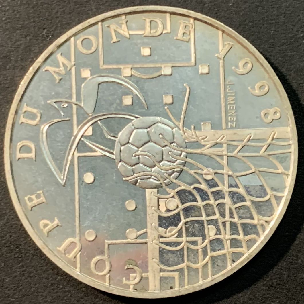 紫瑗钱币—微拍第80期  法国 1996年 98法国世界杯 进球 10法郎 21.16克 0.9银 精制