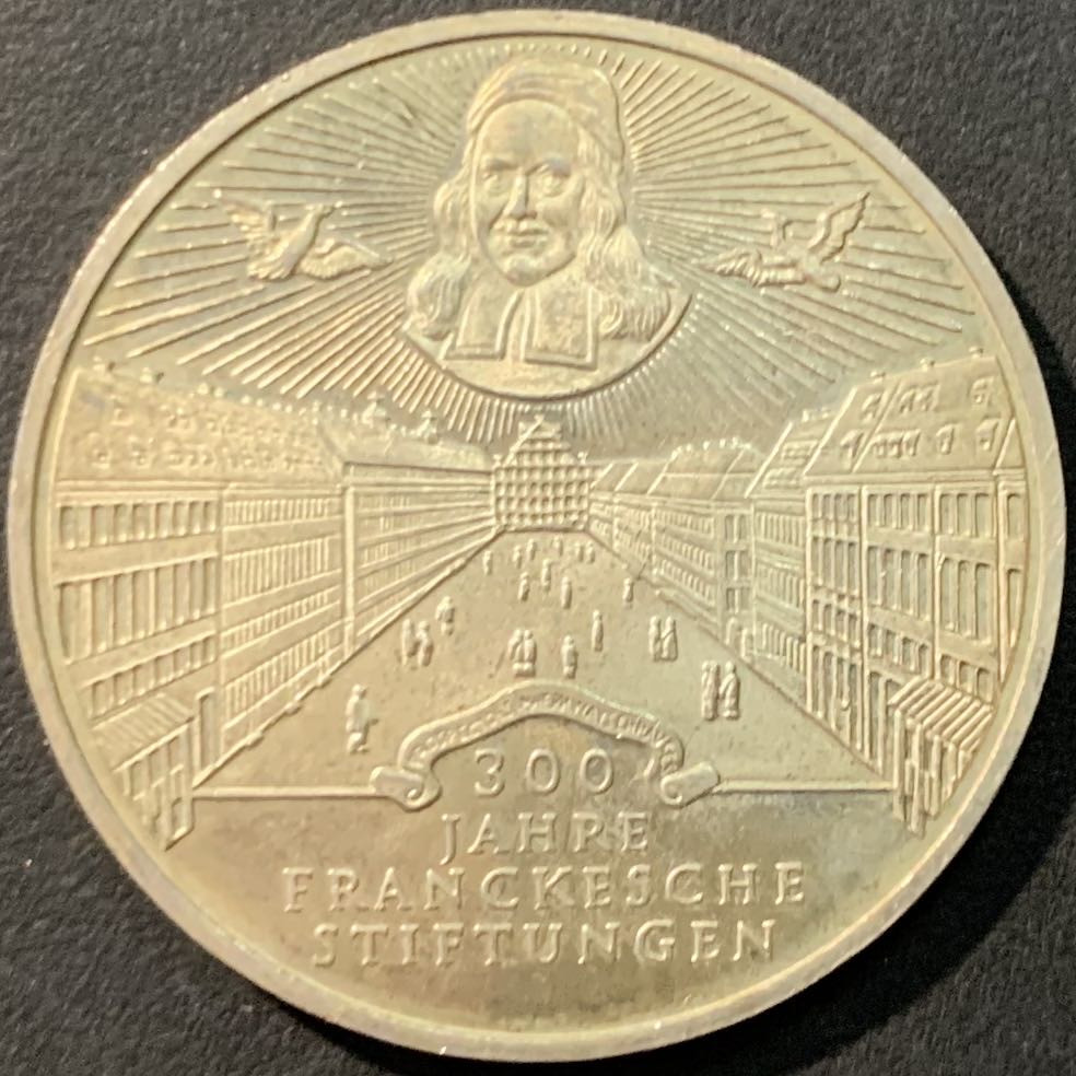 紫瑗钱币—微拍第80期  德国 1998年 A厂 弗朗克慈善会300周年 10马克 15.5克 0.925银