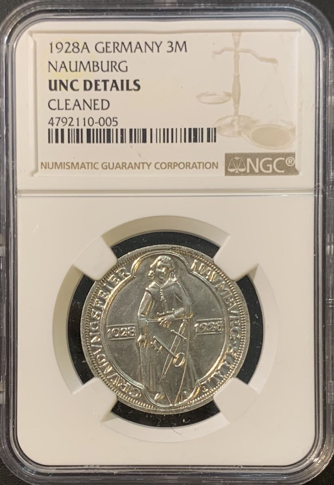 紫瑗钱币—微拍第80期  德国 魏玛时期 1928年 瑙姆堡成立900周年 NGC UNC Detail