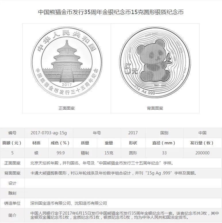 【随心拍&Getcoins】现代钱币拍卖第五十六期 2017年中国熊猫金币发行35周年评级银币NGC70熊猫35周年标