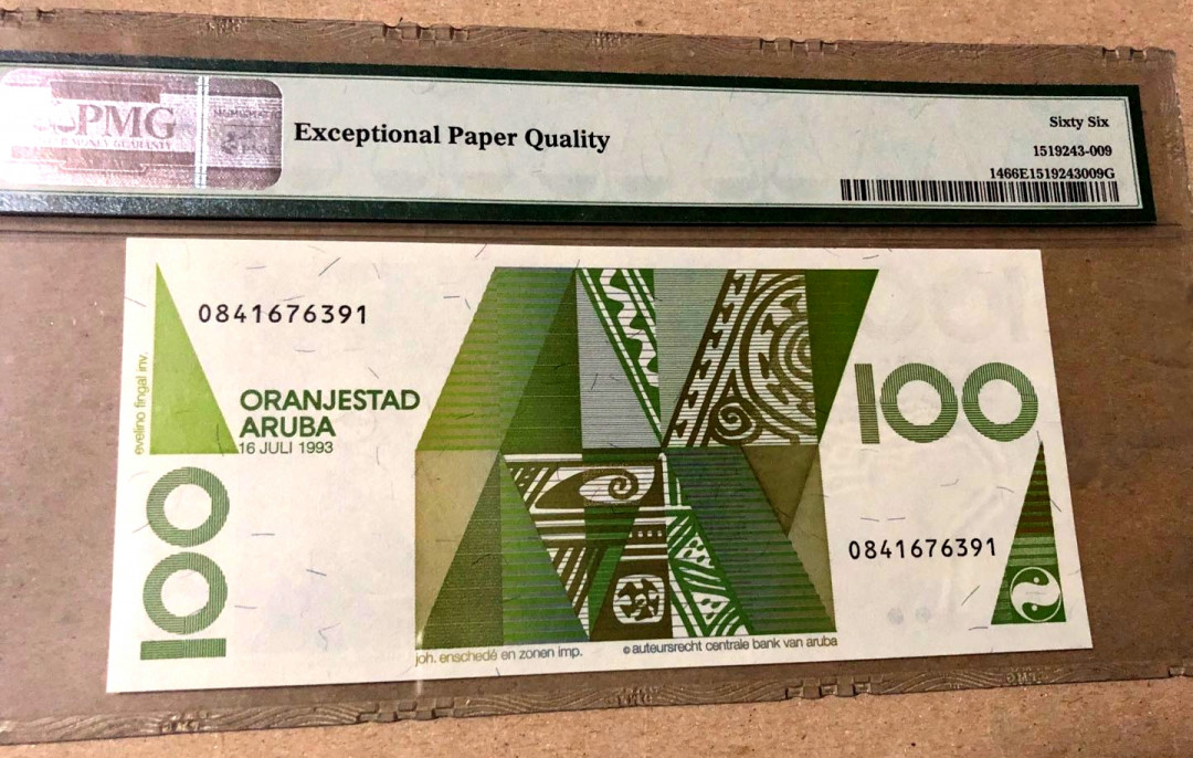 【收藏联盟】第151期拍卖——奥运精神（共60拍） 【早期版本】阿鲁巴 1993年 100弗罗林 PMG66EPQ JEZ出品 耐看 热门品种