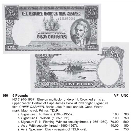 【收藏联盟】第151期拍卖——奥运精神（共60拍） 【a版非常稀少——PMG64都是唯一冠军分了】新西兰1967年 5镑 p160a  UNC- 非常见d版 