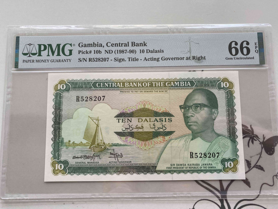 【收藏联盟】第151期拍卖——奥运精神（共60拍） 冈比亚 1987-90年10达拉西 PMG66EPQ 精美