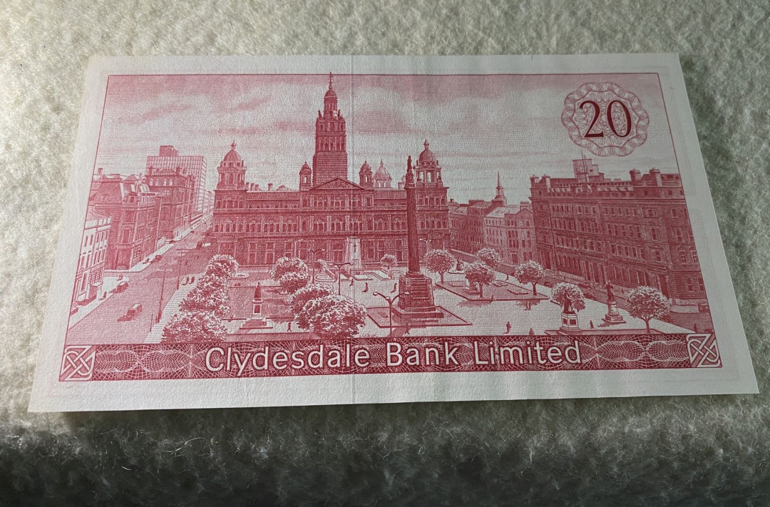 【收藏联盟】第151期拍卖——奥运精神（共60拍） 【首发年份】苏格兰克莱斯戴尔银行 1964年 20镑 XF~AU 票面较干净雕刻非常震撼精美较稀少