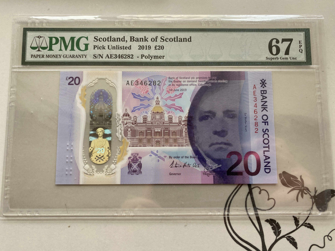 【收藏联盟】第151期拍卖——奥运精神（共60拍） 苏格兰银行 2019年20镑 新版PMG67EPQ塑料钞