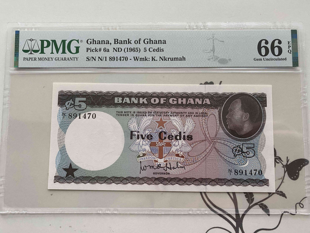 【收藏联盟】第151期拍卖——奥运精神（共60拍） 加纳 1965年 5塞地 PMG66EPQ p6a