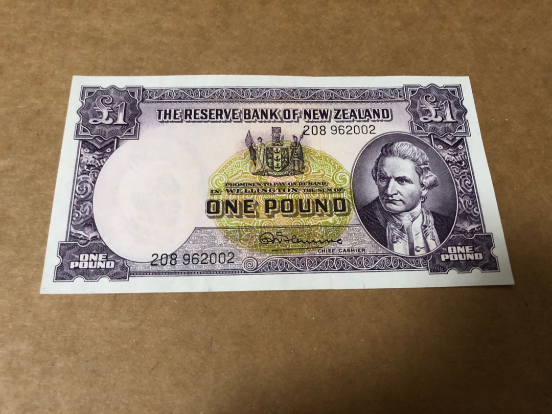 【收藏联盟】第151期拍卖——奥运精神（共60拍） 新西兰 1967年 1镑 UNC- 毛利人水印和纹饰精美