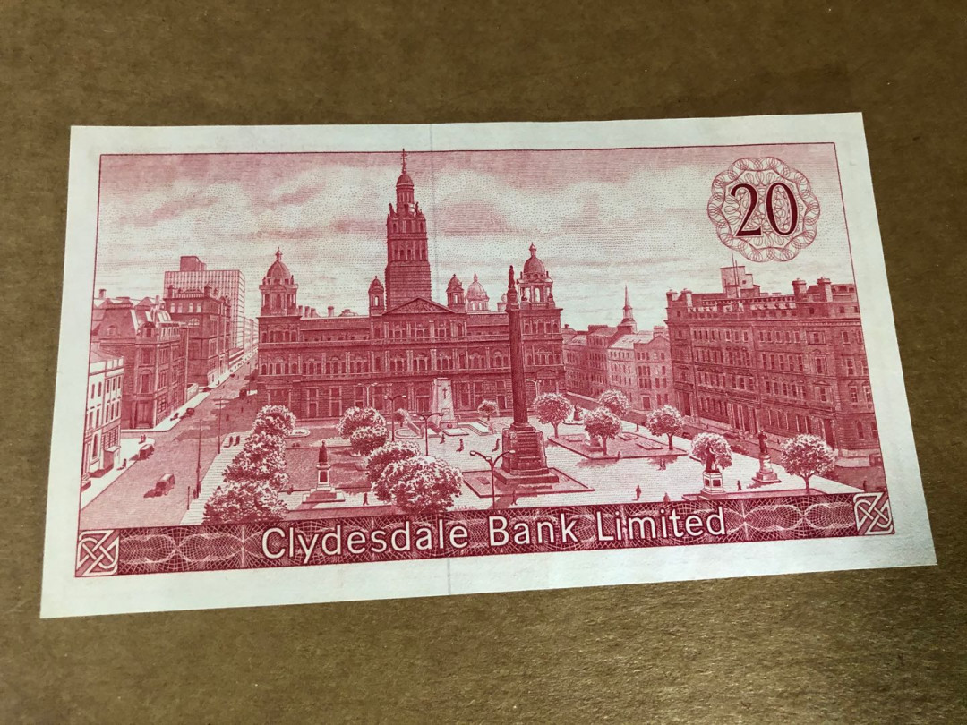 【收藏联盟】第151期拍卖——奥运精神（共60拍） 【首发年份】苏格兰克莱斯戴尔银行 1964年 20镑 XF~AU 票面较干净雕刻非常震撼精美较稀少