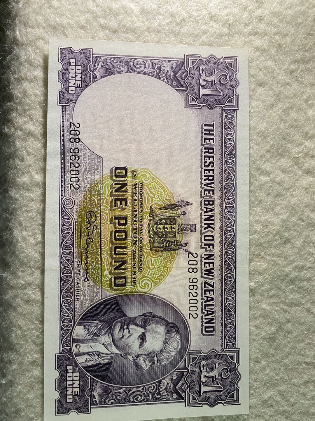 【收藏联盟】第151期拍卖——奥运精神（共60拍） 新西兰 1967年 1镑 UNC- 毛利人水印和纹饰精美