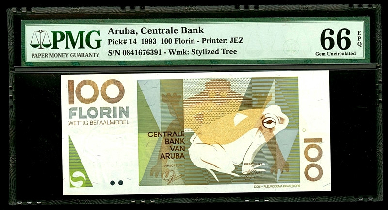 【收藏联盟】第151期拍卖——奥运精神（共60拍） 【早期版本】阿鲁巴 1993年 100弗罗林 PMG66EPQ JEZ出品 耐看 热门品种